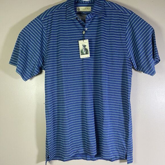 Donald Ross Men's Medium Golf Polo Shirt Blue Green Striped Casual PGA - Picture 3 of 11